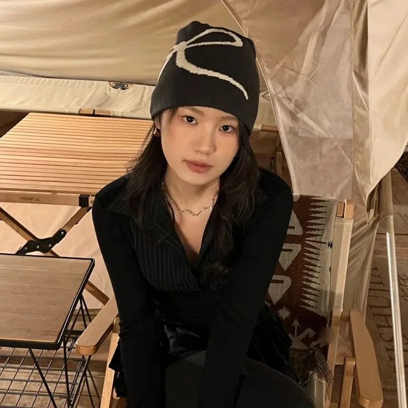 2024 New Korean Fashion Y2k Bow Knitted Skullies Hat Soft Knitted Cap Bow Women Men Couple Beanie Caps Woolen Keep Warm Hats 3