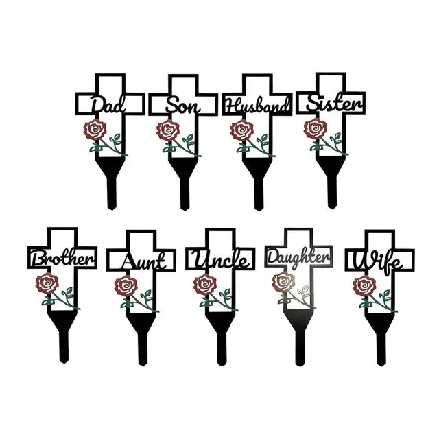 Temető Keresztezett Tét Fém Emlékjel Vörös Rózsa Sírok Dekorációkkal Rövid Sírjelölők A Családoknak