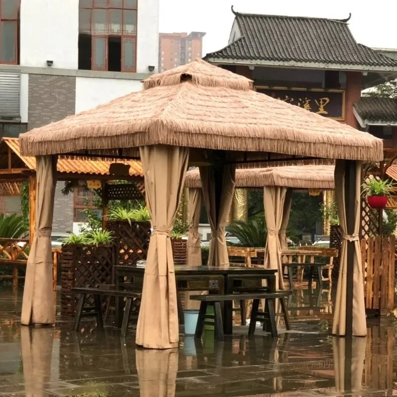 Thatched Shade Mobile Assembly Farmhouse Tent Umbrella Outdoor Courtyard Gazebo Pergola Pavilion