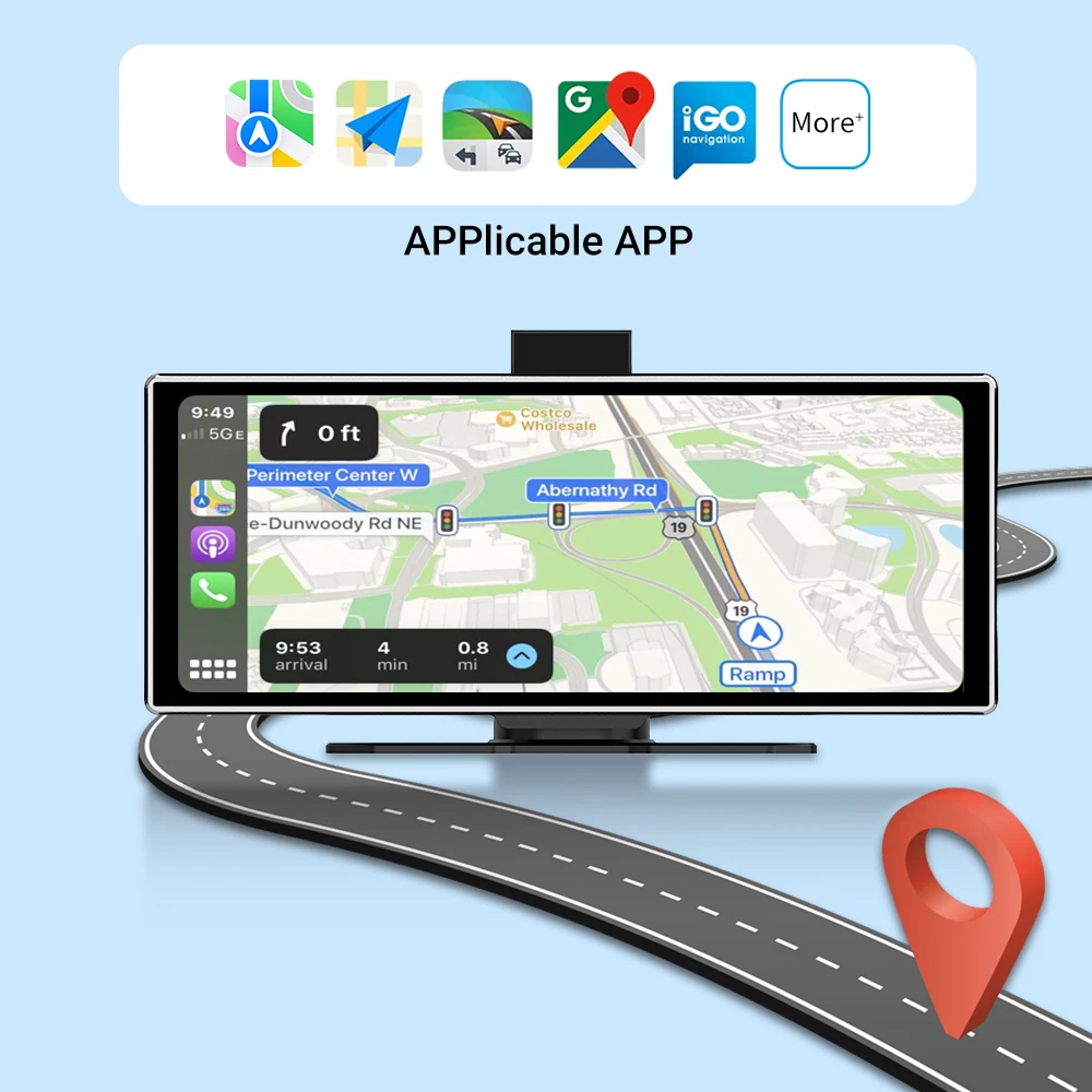 Dash Cam 11.26 inch 4K DVR Wireless CarPlay and Android Auto Portable Dash Cam IPS Touch Screen Bluetooth Audio Dual Lens Recorder