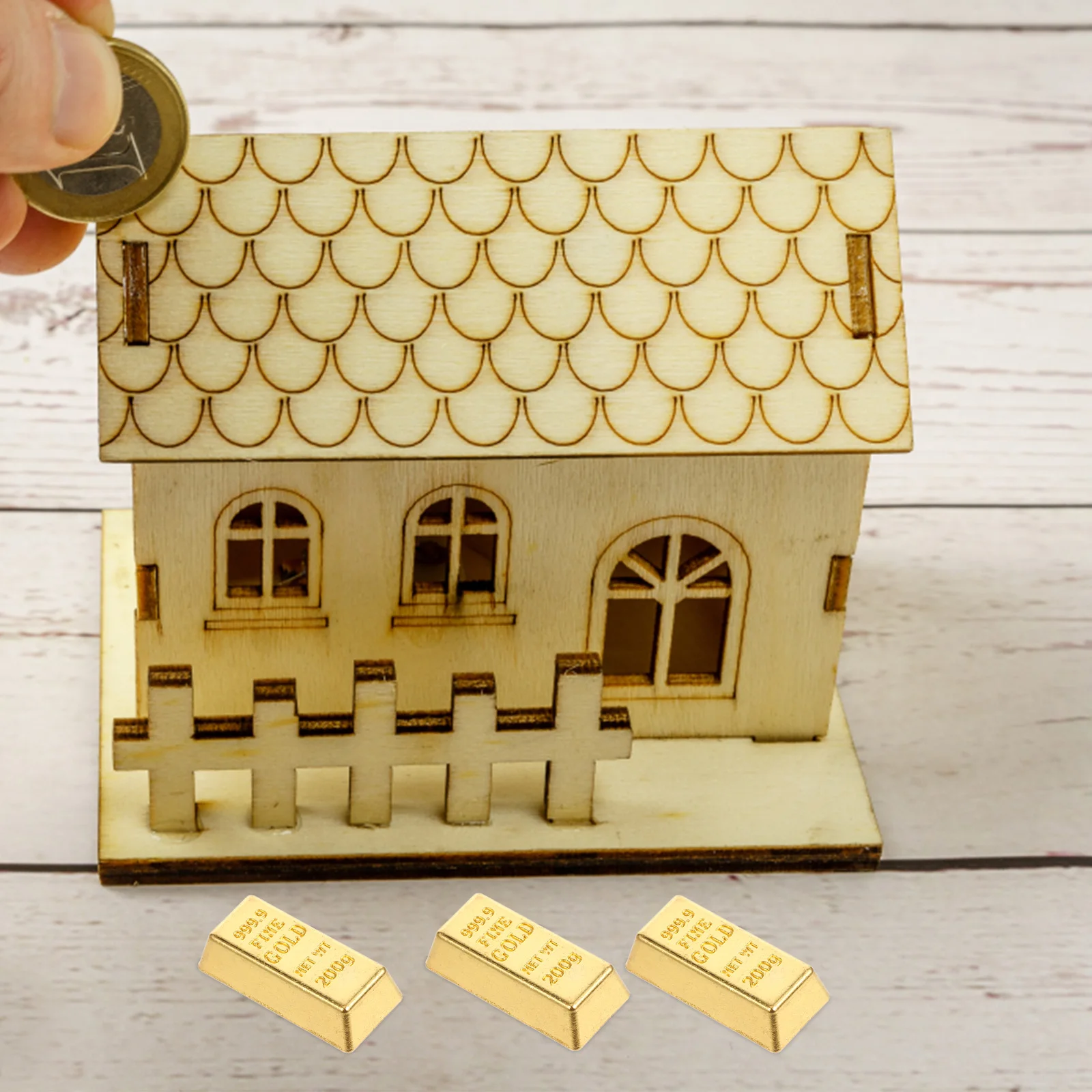 10Pcs Simulated BRIC Model House Toys Tiny Miniature Small Bullion Doll House Gold Bars Model Miniature Layout Gold Bars Hollow miniature figurines miniature ornament miniature house kit gold ingot ornament