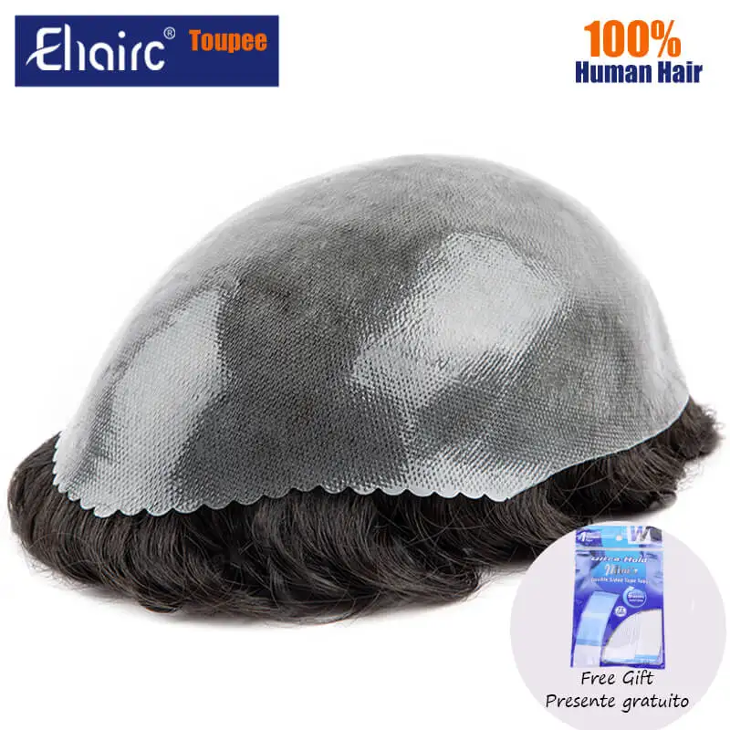 Male Hair Prosthesis 0.08mm Knotted Skin Toupee Men Durable Wigs For Men 100% indian Human Hair Men's Wig Microskin Male hair human hair toupee