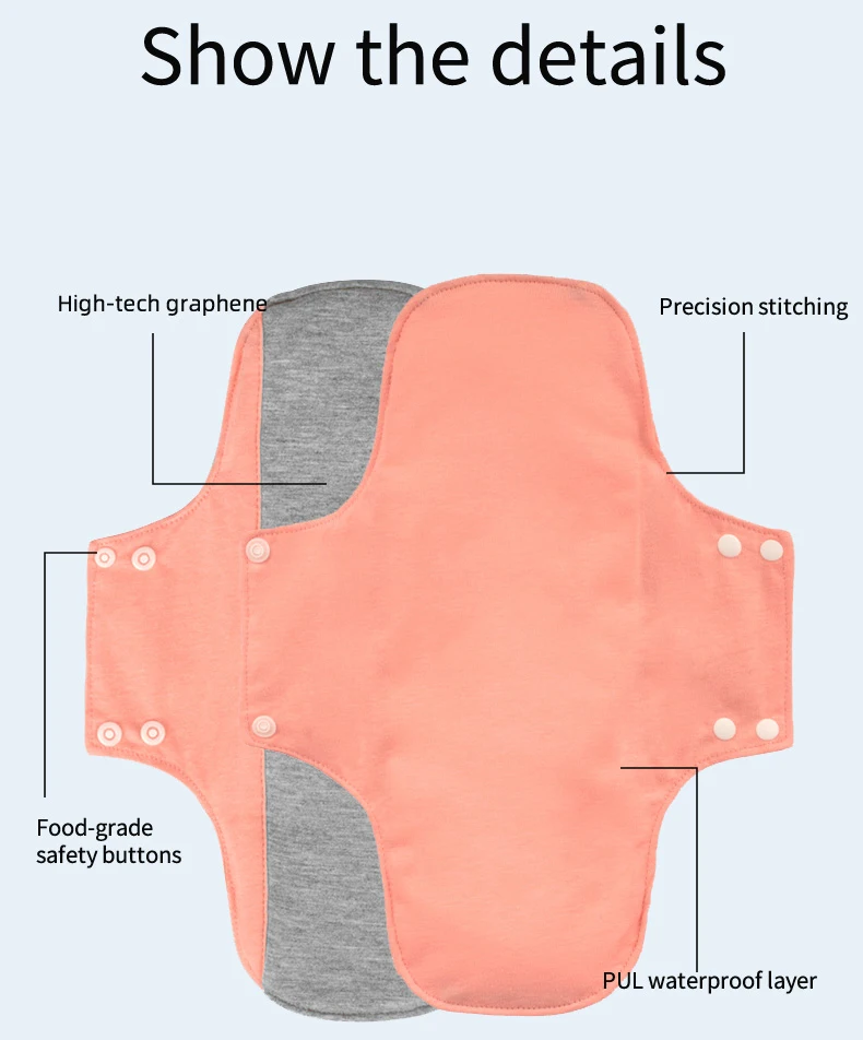 Large Capacity Night Sanitary Napkin Day Washable Nursing Pad Graphene Menstrual Cloth Pads Reusable Soft Pantyliner 22*28CM