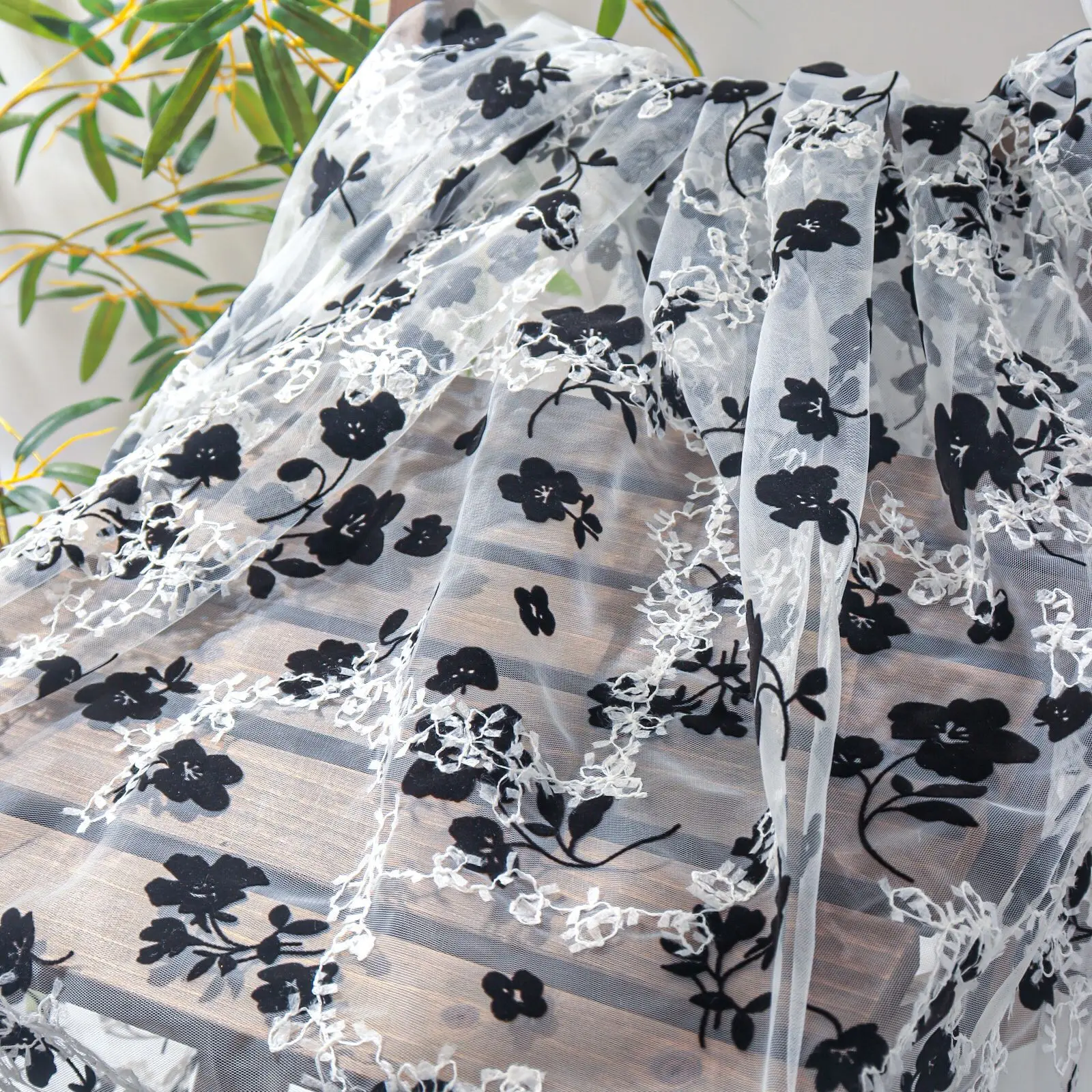 

Мягкая качественная женская юбка, рубашка, ткань, флокирующий цветок, вязаная сетка, вышивка кружевом, кружевная ткань, вышивка, ткань «сделай сам»