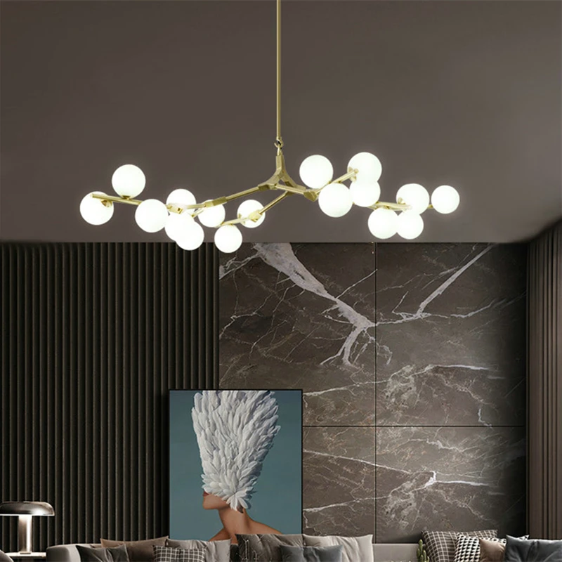 Tree Branches LED Chandelier Glass Balls Chandeliers Molecular Living Decoration Dining Bedroom Pendant Lighting Fixtures
