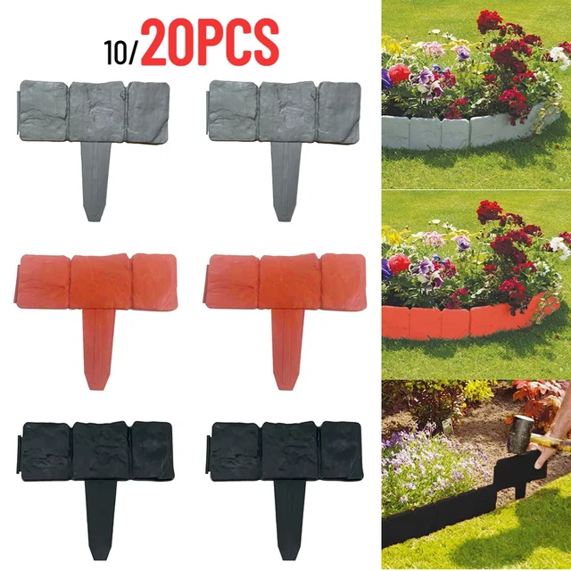 Garden Edging Border Stone Effect Garden Fence Lawn Edging for Landscape Yard Plant Flower Bed Border Plastic Edging Fencing