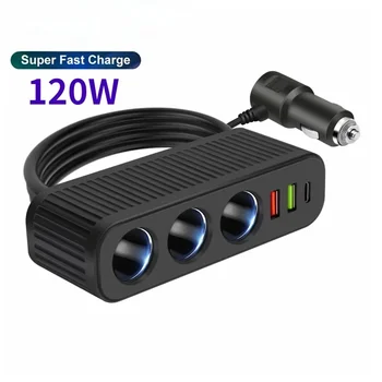 Caricabatteria da auto USB da 120 W Adattatore di alimentazione a ricarica rapida per accendisigari con presa multifunzionale 4 in 1 per caricabatterie per telefono cellulare iPhone