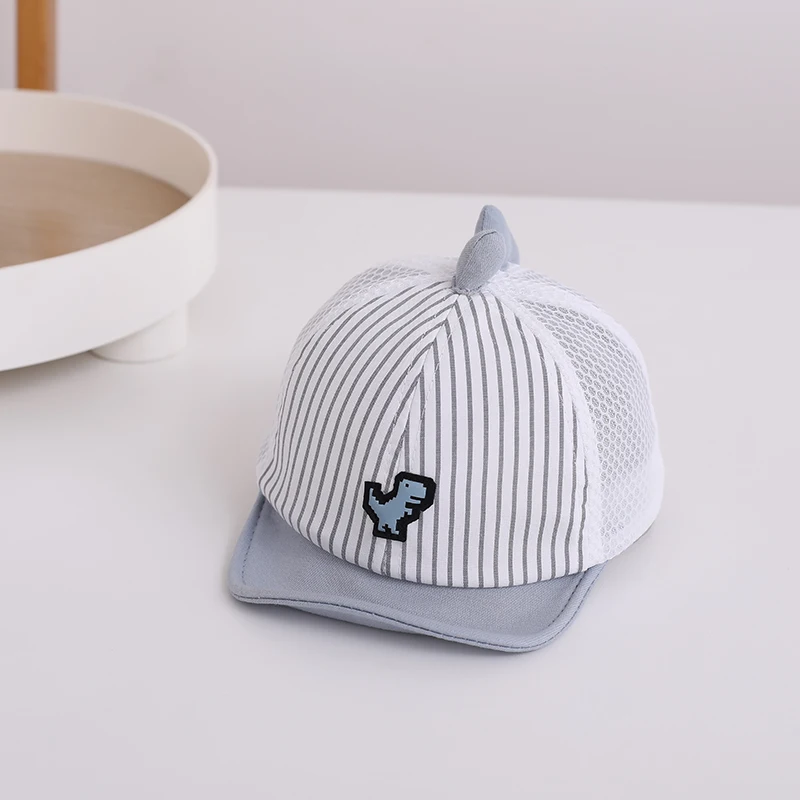 Baby Summer Mesh Cap Cute Striped Dinosaur Baseball Caps For Toddler Soft Brim Boys Girls Peaked Hat