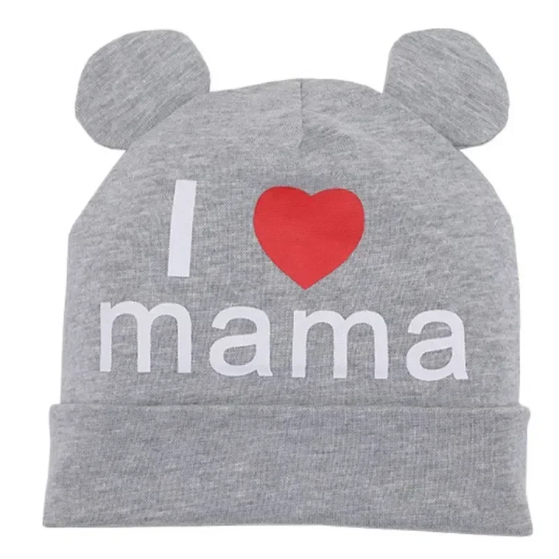 Baby Hat for Boys and Girls Spring Autumn Cute Ears Toddler Hat Infant Cap for Kids Love Papa Mama Print Baby Beanies 6