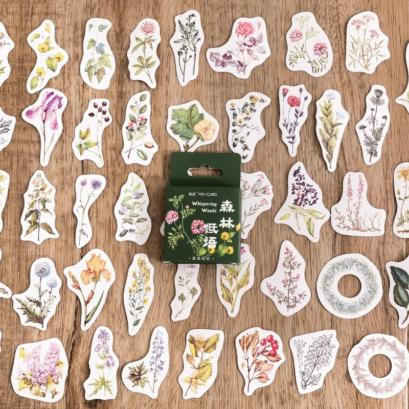 45pcs Forest Plant Flower Decorative Aesthetic Retro Stickers Scrapbooking Label Diary Stationery Album Phone Journal Planner