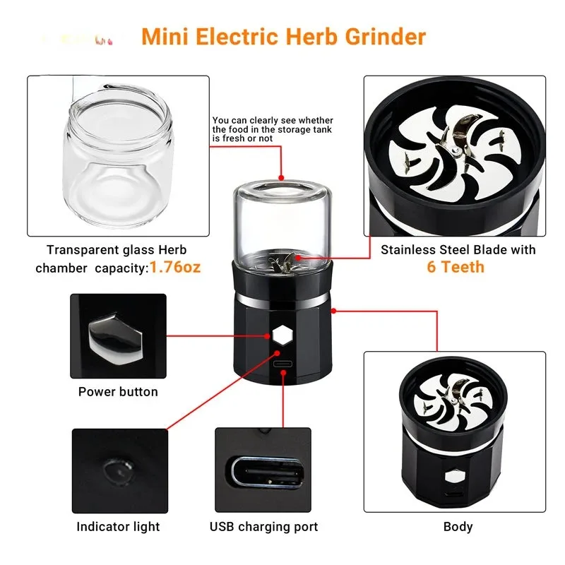 Intelligent Electric Dry Herb Smoke Grinder herb grinder Portable Spice Tobacco Cutting Machine Grinders Smoking Accessories