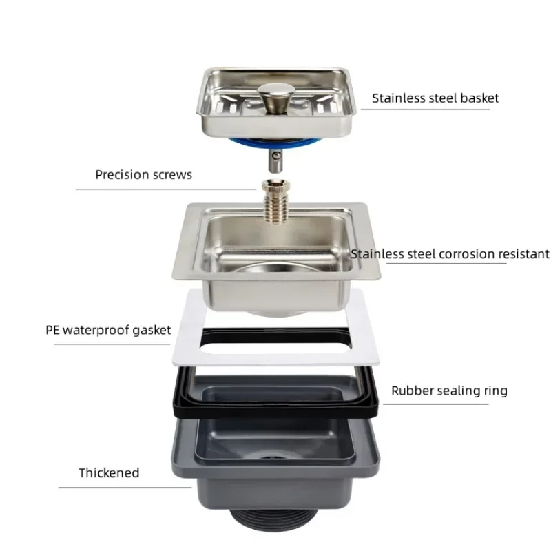 Sink Strainer Stainless Steel Sink Square Drainer Kitchen Drains Strainers Filter Dregs Deodorant Hose Flume with Overflow Kitchen Accessories sink filter,kitchen sink filter,sink strainer,kitchen sink strainer