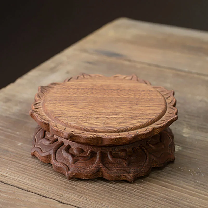 Rosewood-Round Zen Lotus Bracket, Household Rosewood Vase, Special Stone Vase, Buddha Statue, Solid Wood Base Ornaments