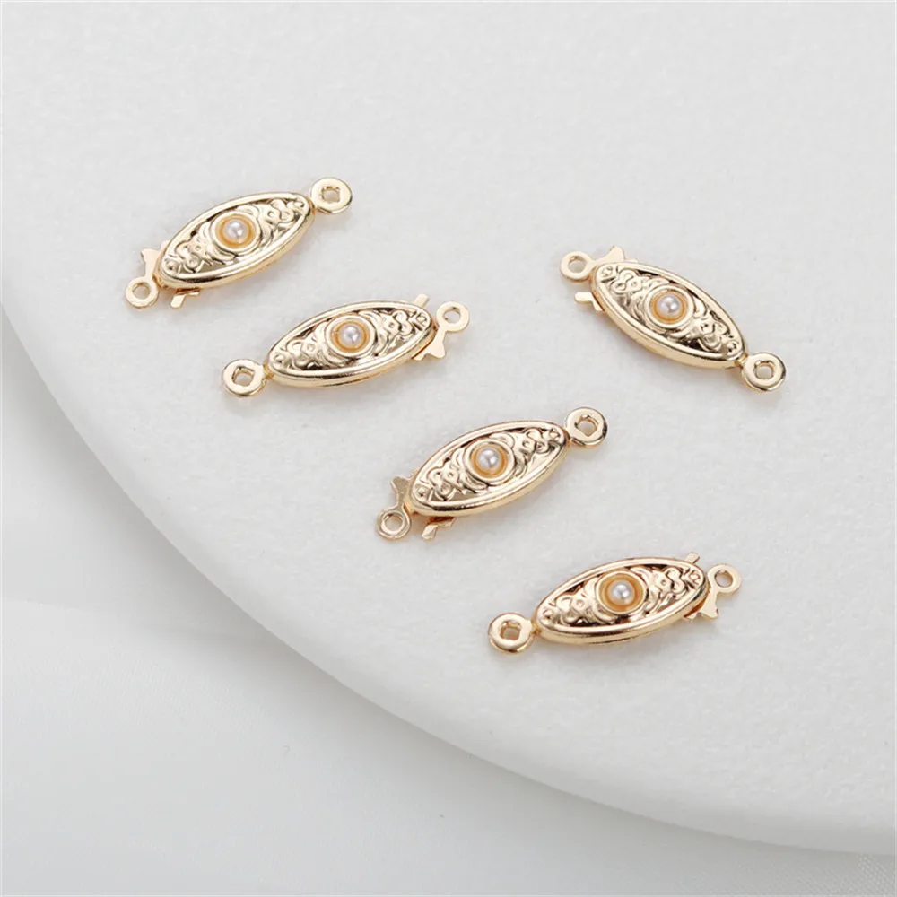 

14K copper gold plated with shell beads hollow horse eye insert clasp connection bracelet necklace diy buckle jewelry accessorie
