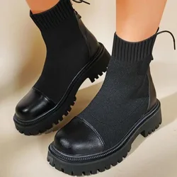 2021 Winter Elegant Platform Ankle Boots Leisure Walking Comfy Woman Shoes Minimalist Slip On Knit Boots