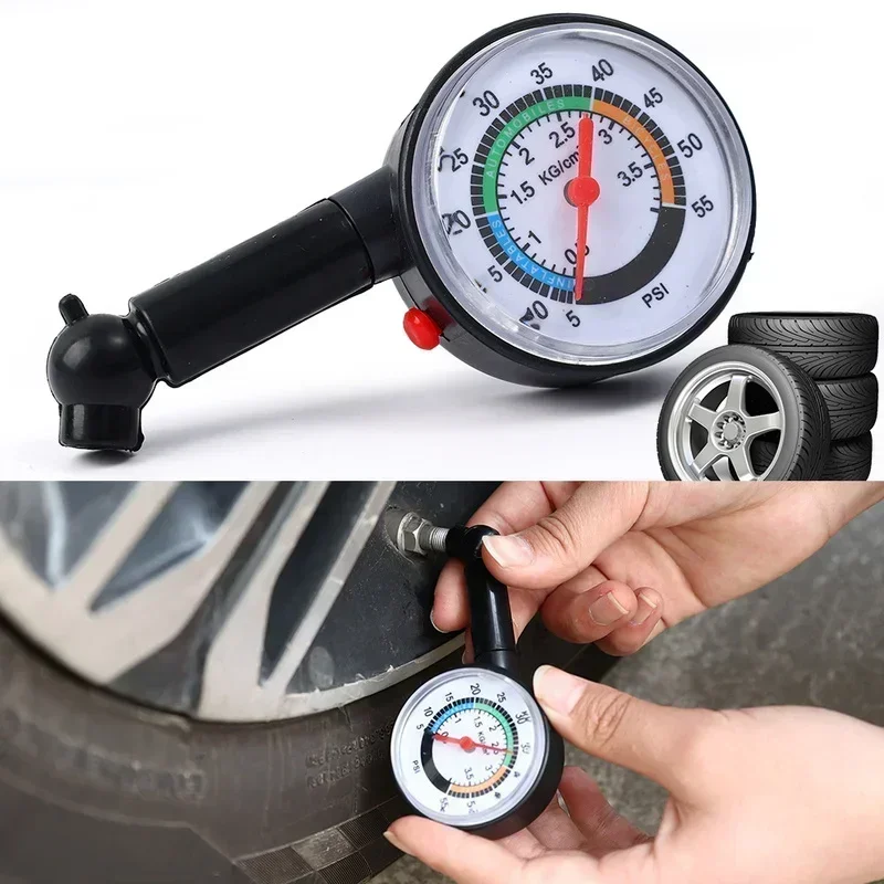 High Precision Analog Tire Pressure Gauge - Professional Automotive Tyre Deflation Detector with Pointer for Car/Motorcycle/Bike
