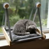 Wooden Cat Hammock with Suction Cups, Wall Mounted Sunning Lounge with Plush Pad - Cozy Hanging Bed for Indoor Cats 4