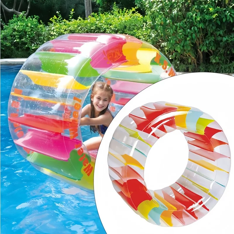 100cm Summer Color Giant PVC Inflatable Roller Water Park Swimming Pool Buoyancy Water Wheel Kids Lawn Beach Roller Sports Toys 1