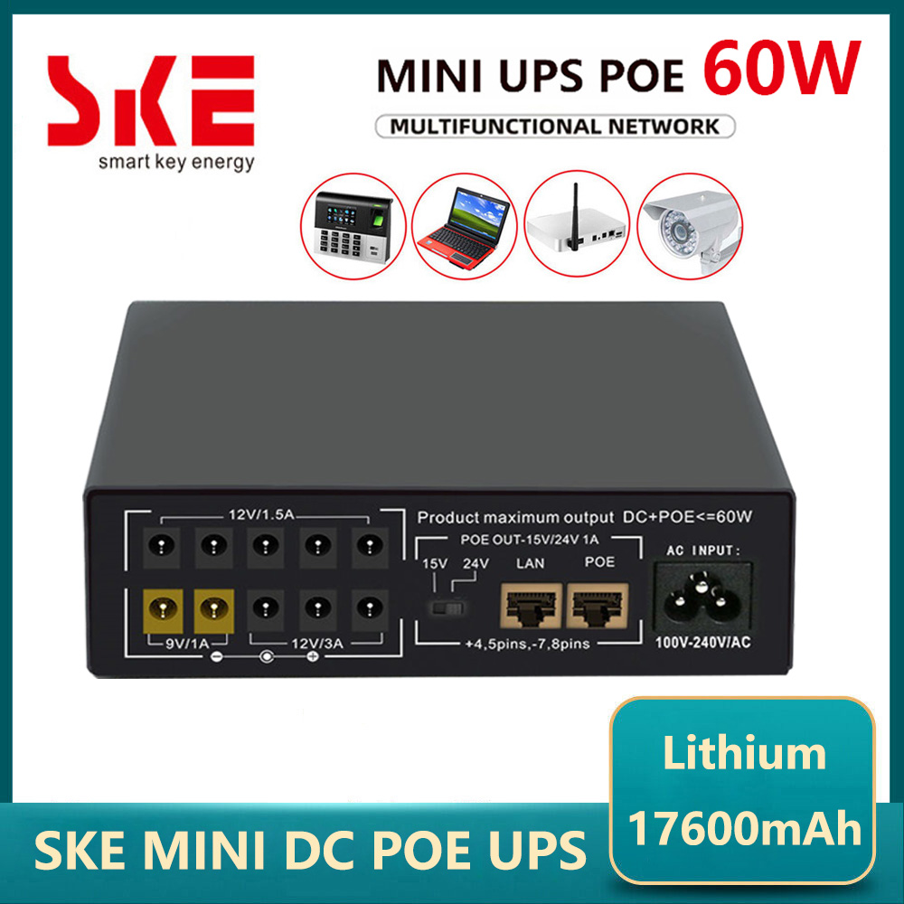 17600mAh Lithium POE 60W SKE Mini UPS Portable Battery Backup Uninterrupted Power Adapter Mini UPS Output DC 9V 12V POE 15V/24V