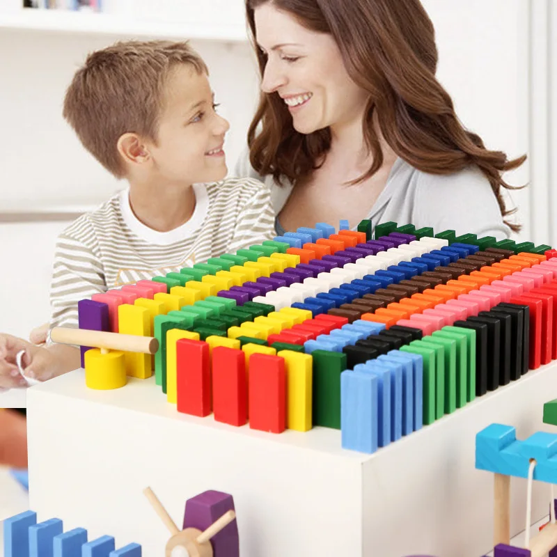 Toy Building Blocks Domino Set 120/240Pcs Children Color Sort Rainbow Wooden Domino Building Blocks Kits Early Bright Dominoes Games Educational Toys Gifts
