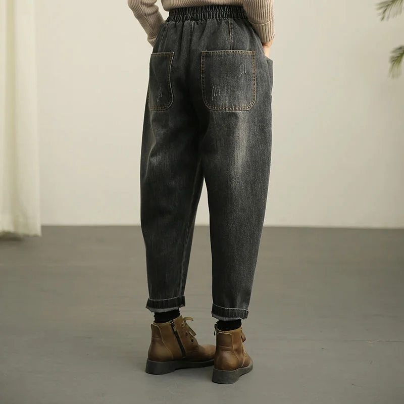 Vintage Baggy Jeans Women Spring Autumn Loose Casual Harem Denim Trousers Lady High Waist Cropped Pants Ankle-Length Bloomers