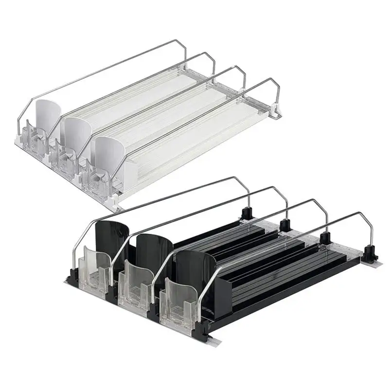 

Fridge Drink Dispenser Canned Beverage Push Rack Drink Organizer Dispenser Spring Push Adjustable Width Storage 3 Rows Shelf