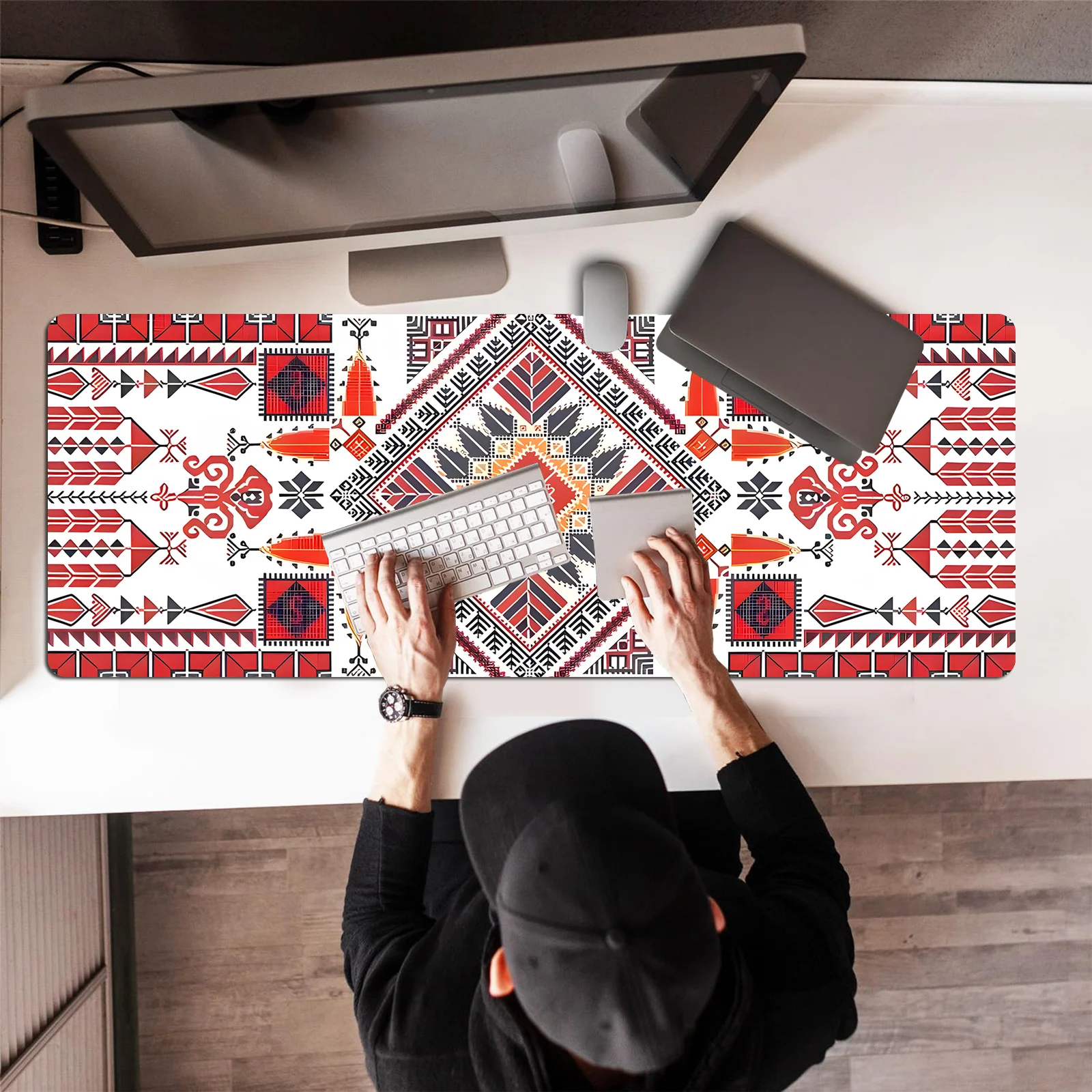 Geometric Pattern Extended Mouse Pad 80 x 30cm Non-Slip Stitched Edges Suitable for Gaming, Desktop, Abstract Use Polyester Rubb 2
