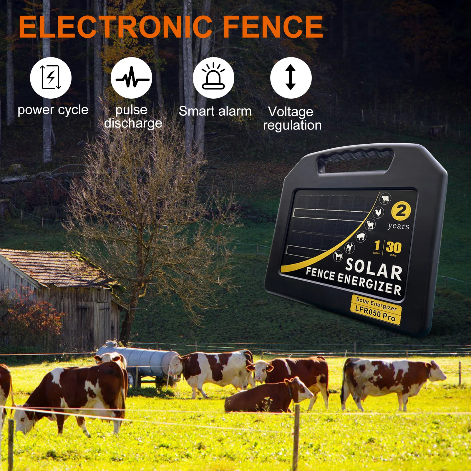 

2023 Solar Electric Fence for Animals 48 KM Energizer Charger Controller Animal Horse Cattle Poultry Farm Shepherd Alarm Tools