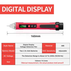 Enhanced Voltage Detection Pen with LCD Display for Non - contact AC Voltage Detection (90 - 1000V) (12 - 1000V Digital)