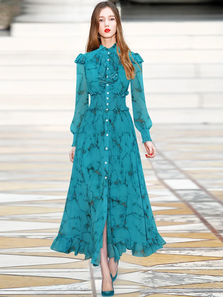 

Женское шифоновое платье с принтом, дизайнерское Летнее Длинное Платье с эластичным поясом, повседневное элегантное богемное платье для офиса