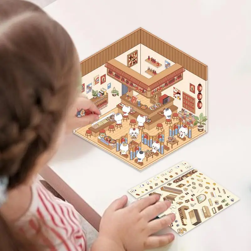 Miniature House Stickers 3D Effect Cartoon Scene Stickers kit 1 Scene 2 for Party Gift Make Kids Own House