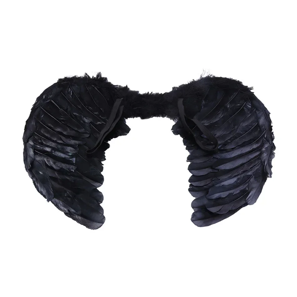 Vintage Wings Black Angel Costume Witch Devil Horns Hair Hoop Set Decorations Feather Black Swan Cosplay Halooween Accessories hair accessories cosplay accessories