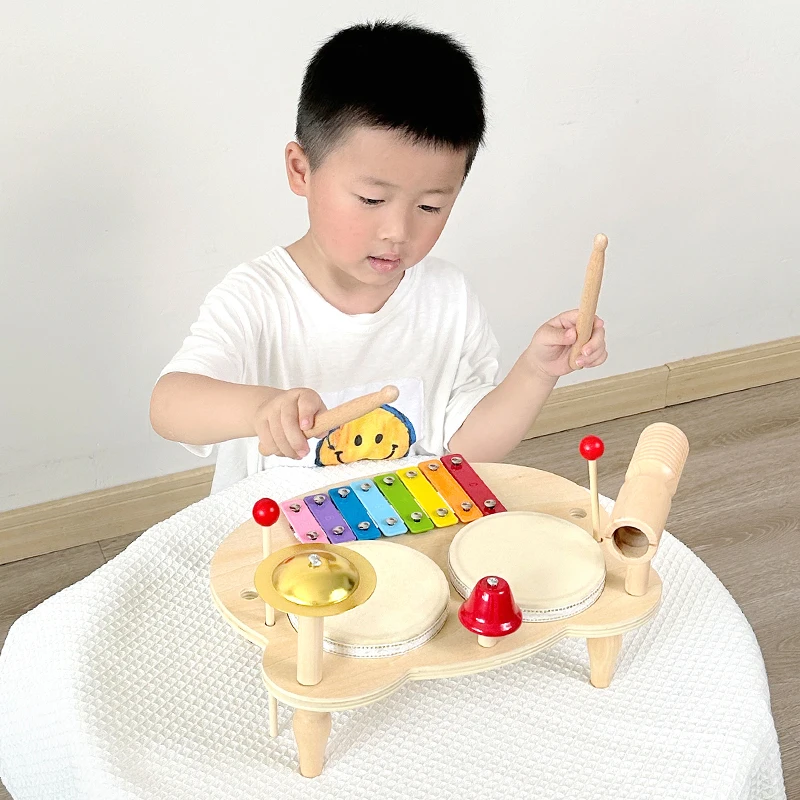 

XIHATOY Children's Wooden Multifunctional Percussion Instruments Knocking Piano Drums And Gongs Baby Hand Clap Drum Music Toys