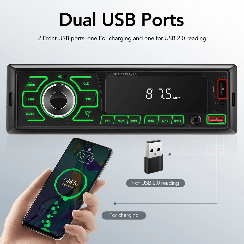 1 DIN Car Radio Stereo Player Digital Bluetooth MP3 Player D3100 45Wx4 FM Audio Stereo Music USB/TF with In Dash AUX Input