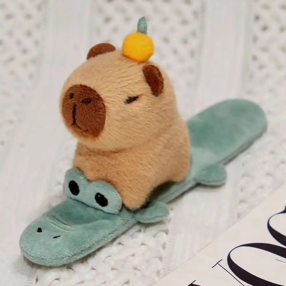 With Orange Capybara Plush Slap Bracelet Wristband Clap Circle Toy Capybara Slap Snap Doll Toy Fluffy Stuffed Animals