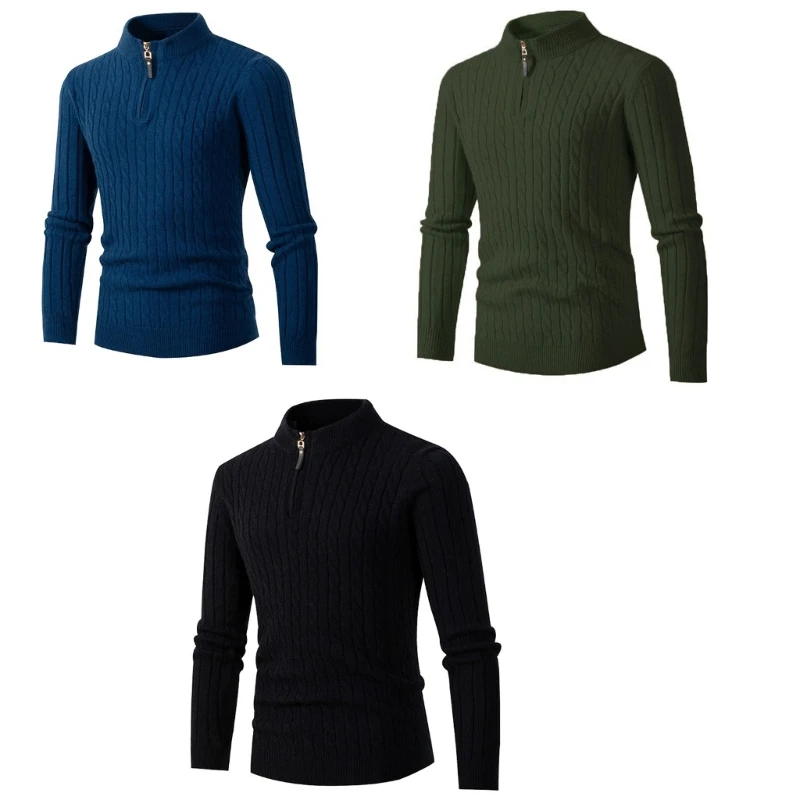 

Men Sweaters 1/4 Up Casual Turtleneck Pullover Polos Sweaters Fall Winter Sweatshirts Cable Knit Sweater Jumpers Top