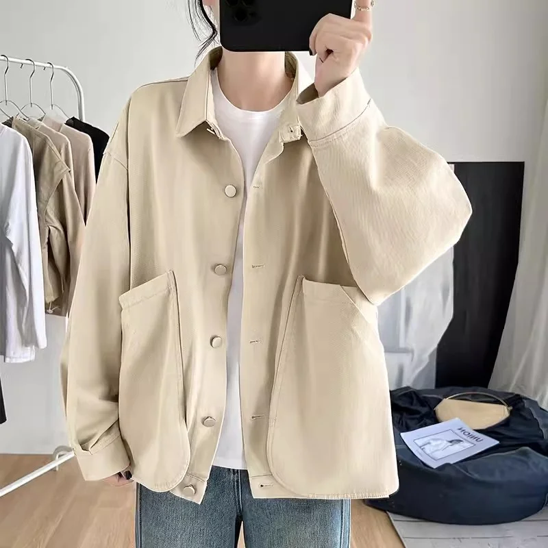 Workwear Women's Short Jacket 2024 Spring and Autumn New Loose Jacket Women's Popular Casual Versatile Top Solid Color Commuting