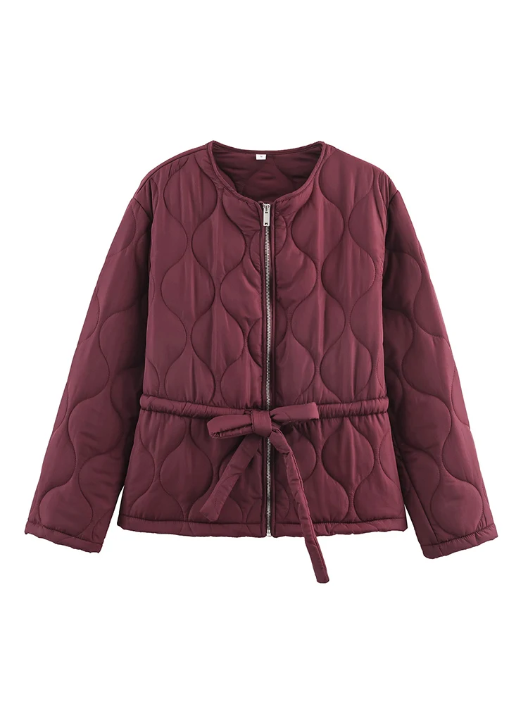 2025 Winter New Women's Solid Retro Cotton Coat Casual Warm Pocket Round Neck Long Sleeve Loose Quilted Cotton Jacket Coats