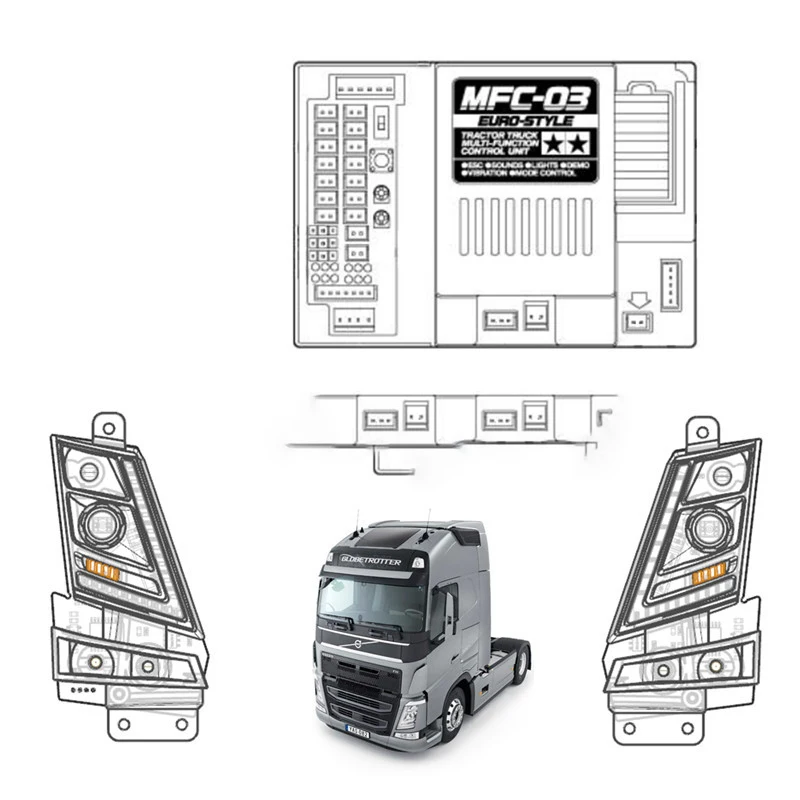 

RC Truck LED Lighting System 4 in 1 Light Set MFC-03 01 for 1/14 Tamiya Tipper VOLVO FH16 750 56362 Model Car DIY Parts