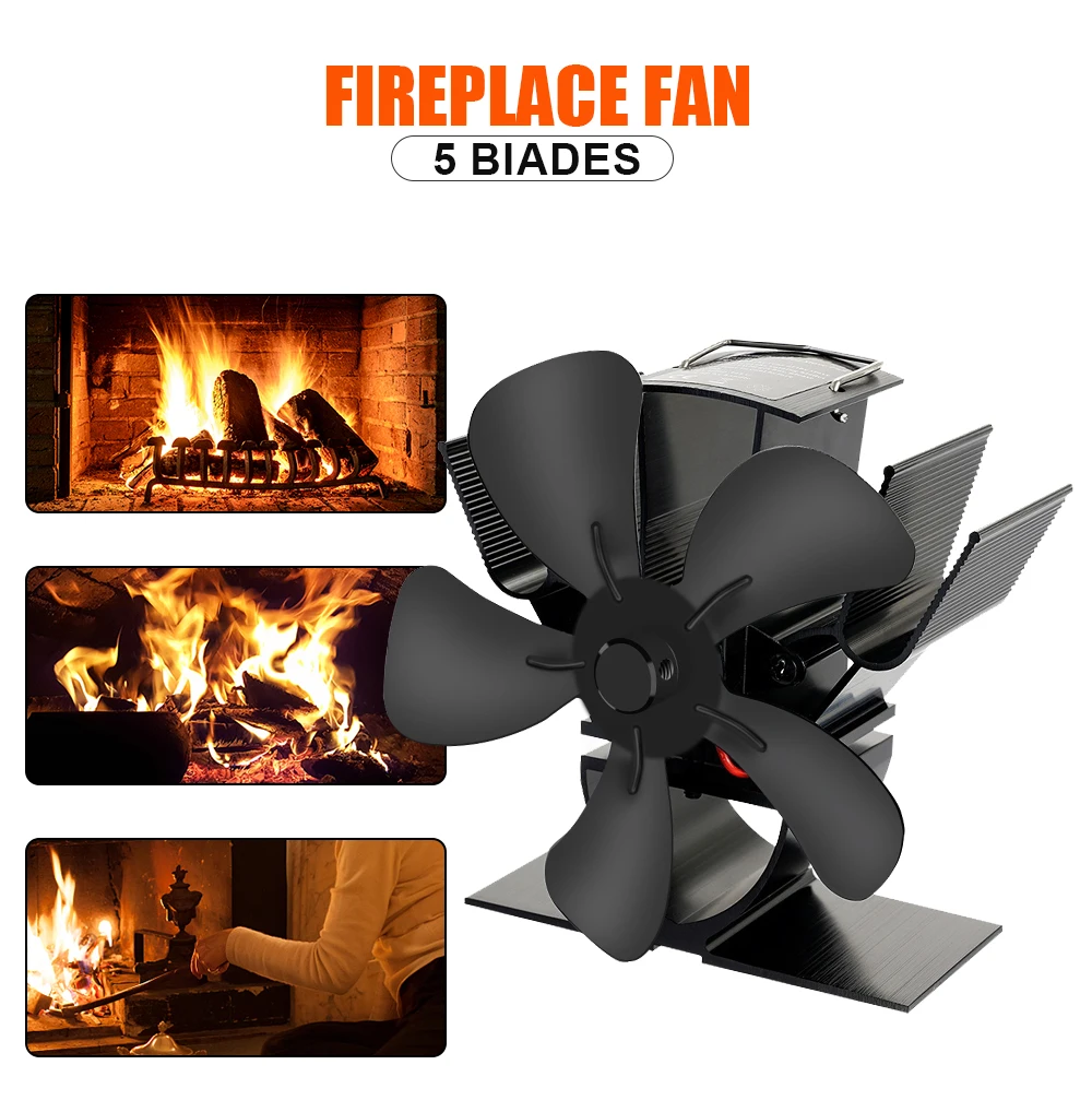 5 Blade Heat Powered Stove Fan Mini Fireplace Fan Log Wood Burner Eco-fan Quiet Fireplace Fan Heater Efficient Heat Distribution