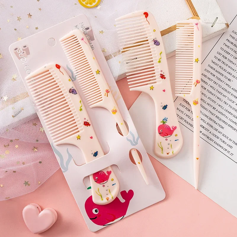 2pcs/set Baby Cute Cartoon Animal Kids Hairdressing Brushes Anti-static Pointed Tail Comb for Girls Strawberry Pink Hair Comb