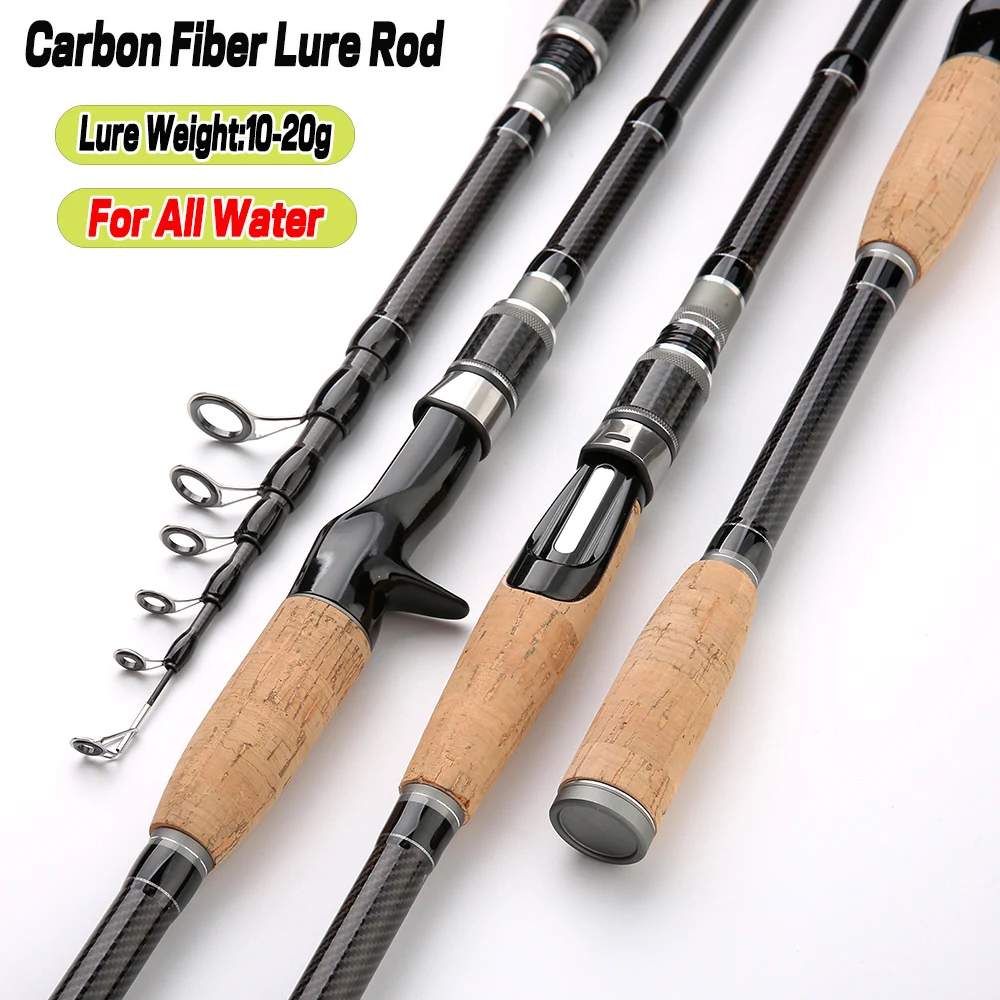 Teleskop Angelrute Carbon 2,1m-3,6m - Leichte Spinnrute Mit Holzgriff Fr  Karpfen & Meer