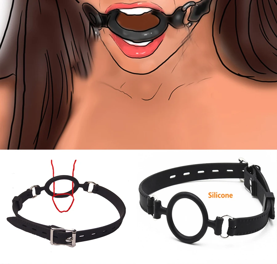 Full Silicone O Ring Gag Strap,Open Mouth Bite Gag,Fetish Oral Fixation BDSM Toys,Sex Slave Bondage Muzzle SM Couple Flirt Tools