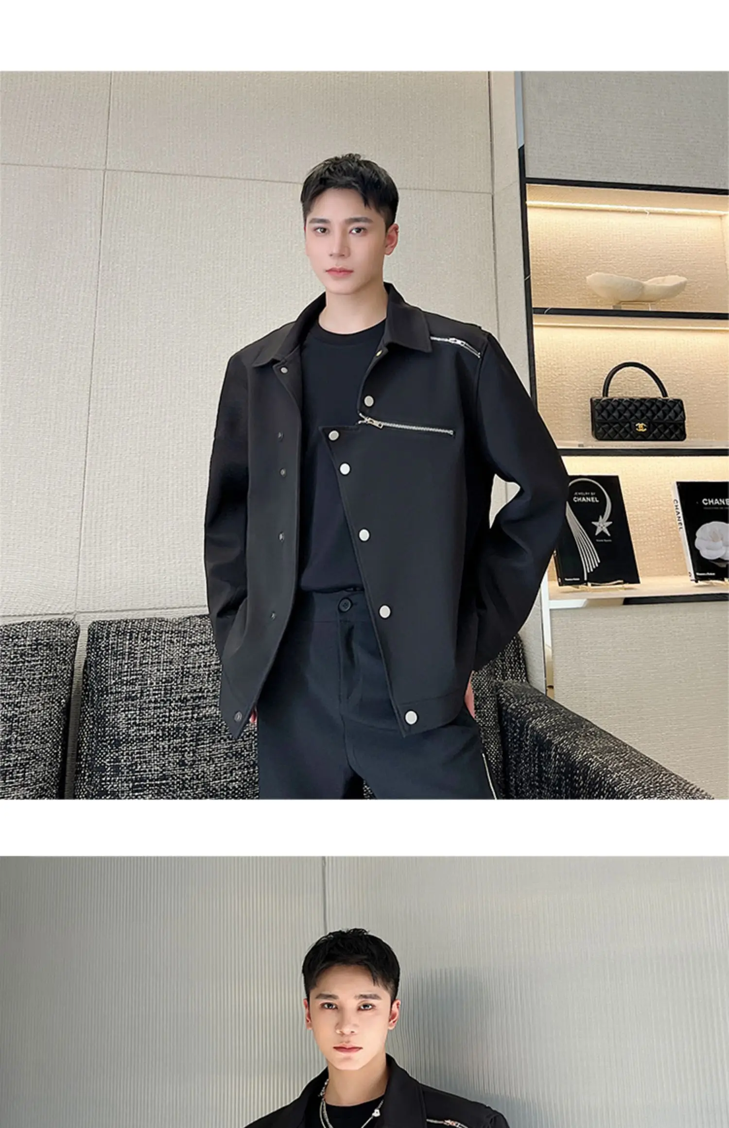 Description Picture 5 of itemLUZHEN Jacket Men Fashion Asymmetric Niche Design Dark Style Casual Coat Korean Solid Color Loose Outerwear Free Shipping LZ2655