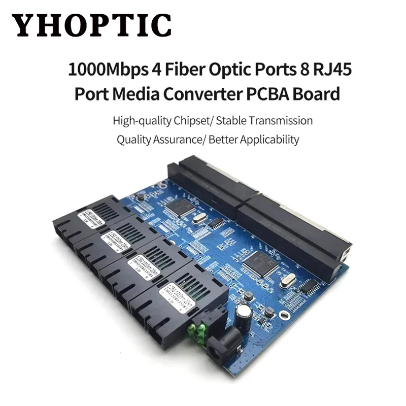 100/1000Mbps PCBA 보드 광섬유 변환기 스위치 4 광섬유 포트 8 RJ45 포트 광섬유 송수신기 단일 모드 SC 심플렉스/듀플렉스
