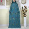 Abaya musulmane à double chapeau pour Ramadan, vêtements de prière africains, coton solide, broderie, adt, dubaï, turquie, islam, nouveau, 2025