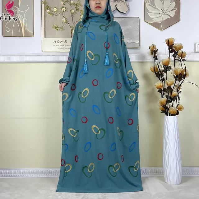 Abaya musulmane à double chapeau pour Ramadan, vêtements de prière africains, coton solide, broderie, adt, dubaï, turquie, islam, nouveau, 2025