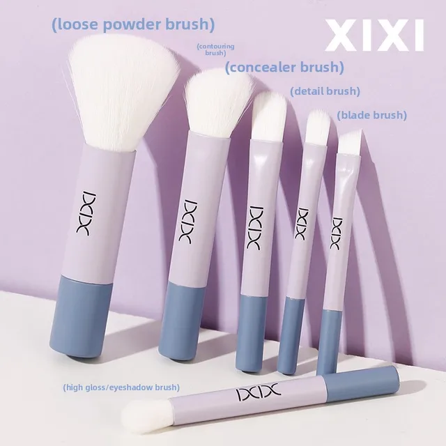 6Pcs Portable Face Makeup Brush Set for Loose Powder Foundation Blush Contour Highlight Nose, Mini Beginner Travel Kit