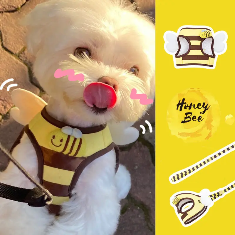 Ins New Bee Dog Chest Strap Cute Cartoon Vest Chest and Back Set Outdoor Walking Dog Leash Small Harness Cat Harness pet harness leash set pet harness set pet leash set