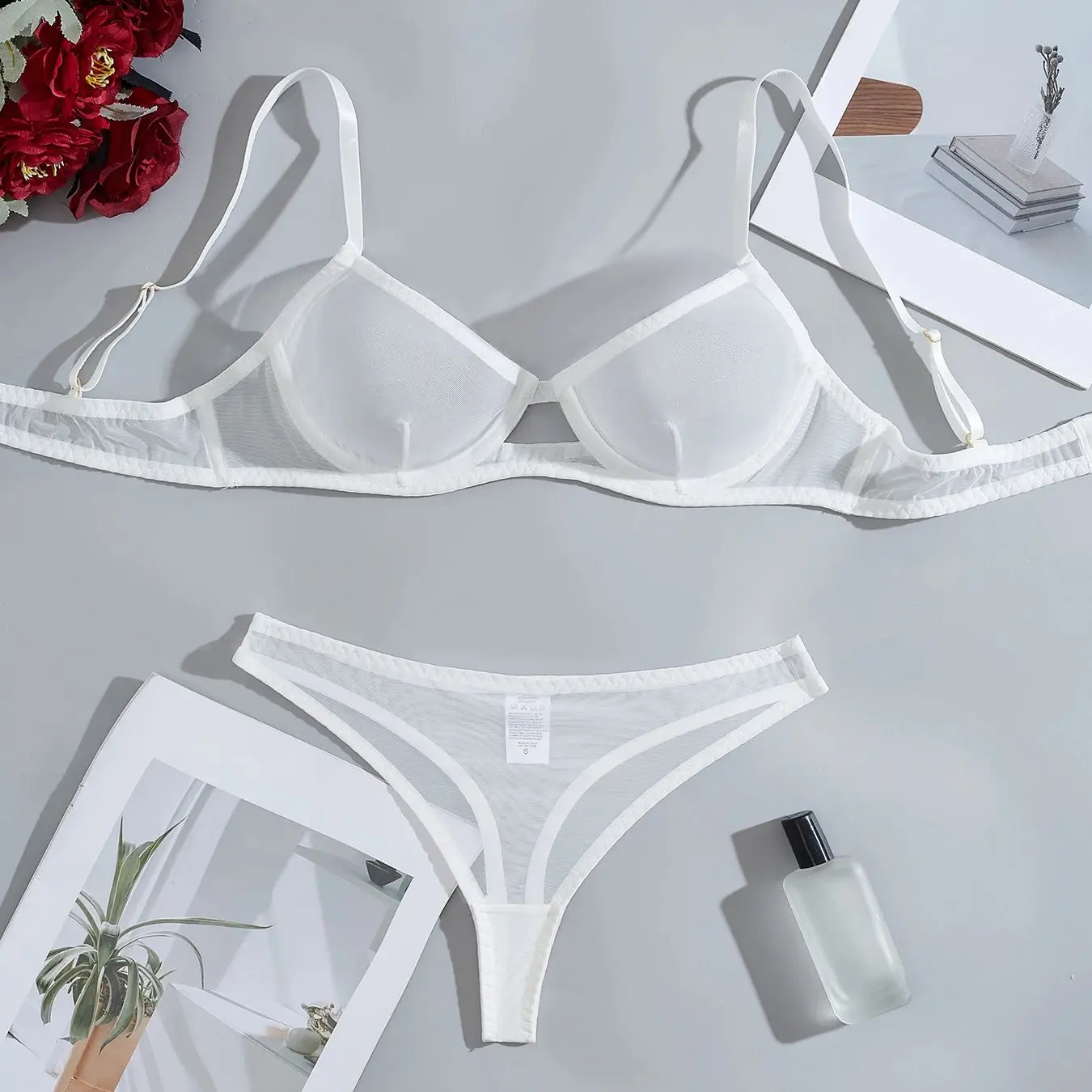 Sexy Lingerie Women Thin Transparent Lace See Through Female Erotic Underwear Bra And Panty Set Sleepwear Suit Solid S-2XL